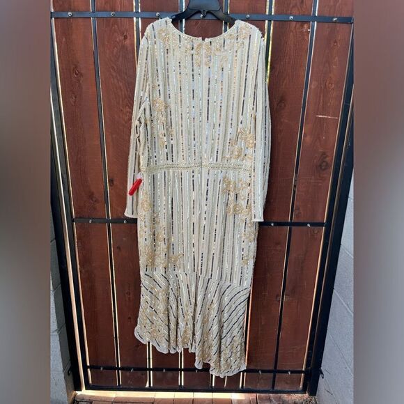 MAC DUGGAL LONG SLEEVE TEA LENGTH Dress size 22 Nude/gold NWT - Picture 4 of 13
